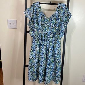 Intriguing Threads Blue,Green,and White Dress